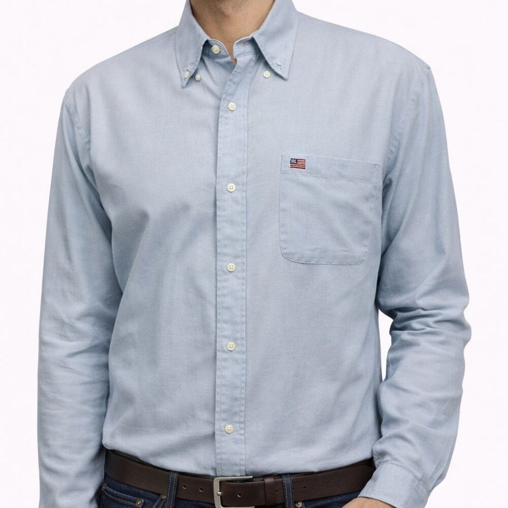 Vintage Ralph Lauren Jeans Co RL USA Flag Shirt Men XXL 2XL Long Sleeve Blue 90s - Picture 2 of 14